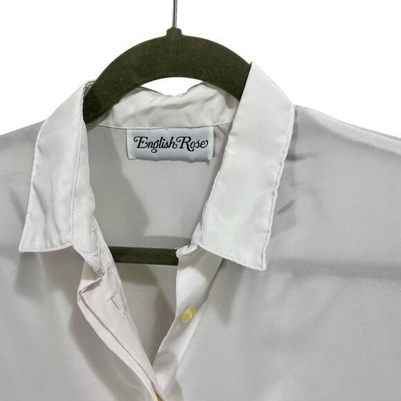 Vintage 90s English Rose White semi-sheer collared Button-Up Top with Lace Trim - Picture 3 of 7